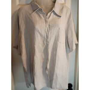 Chico's Linen Button Up Shirt Beige Sz 3 Casual Business Office Preppy